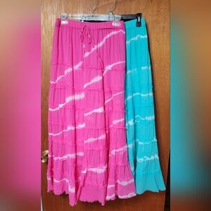 Fig & Vine Set Of 2 Maxi Skirts Cotton Lined Pink Turquoise Size Medium (0538)